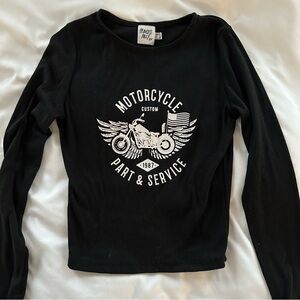 Princess Polly Black Motorcycle Graphic Long Sleeve Top